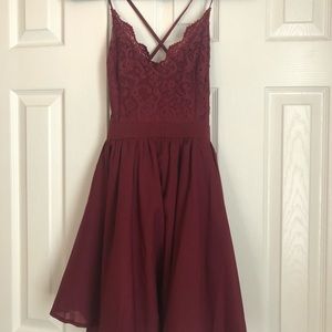 Tobi burgundy Mila lace skater dress